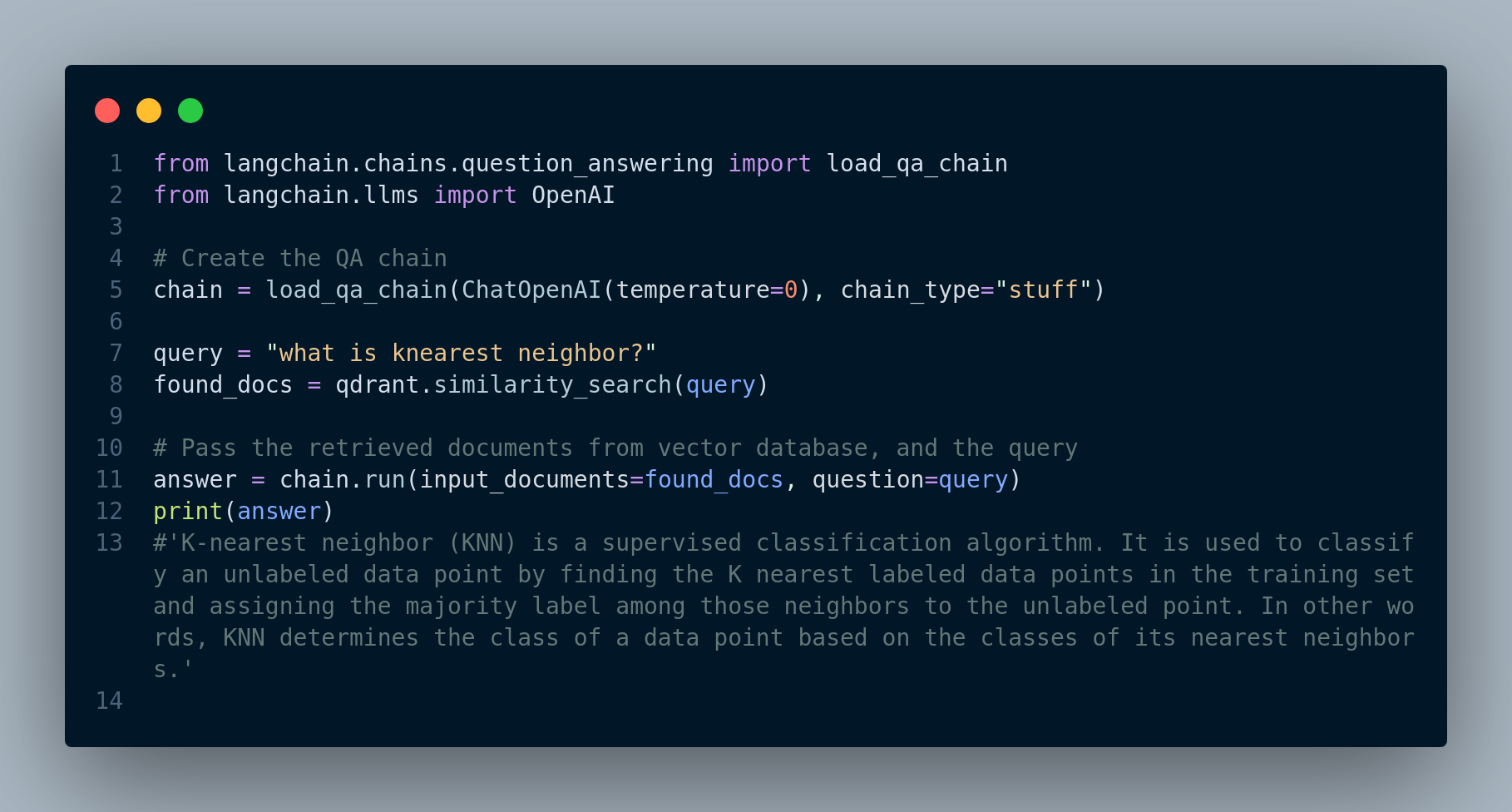 Response generation using Langchain chain