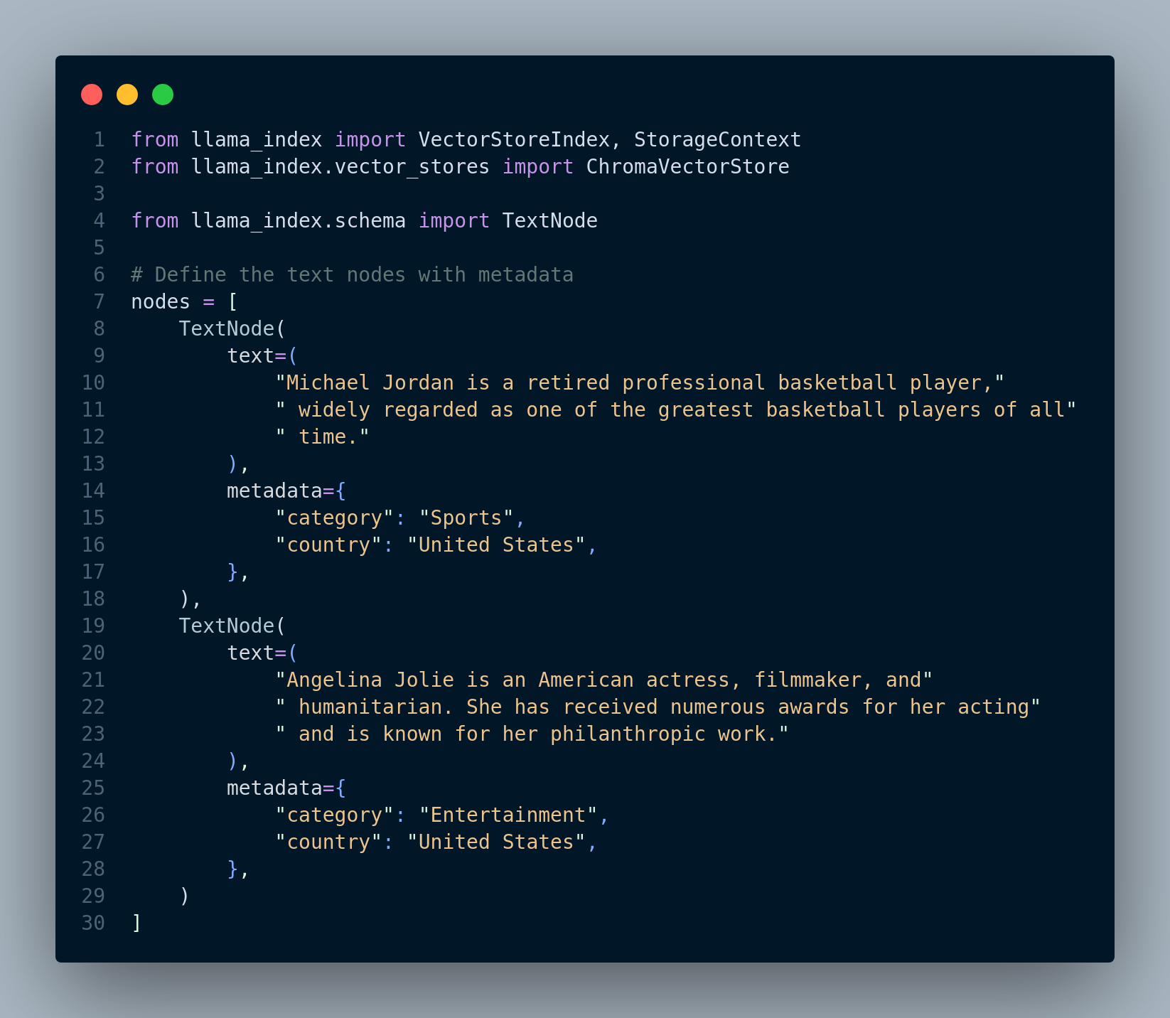 Define text node and metadata for auto retrieval