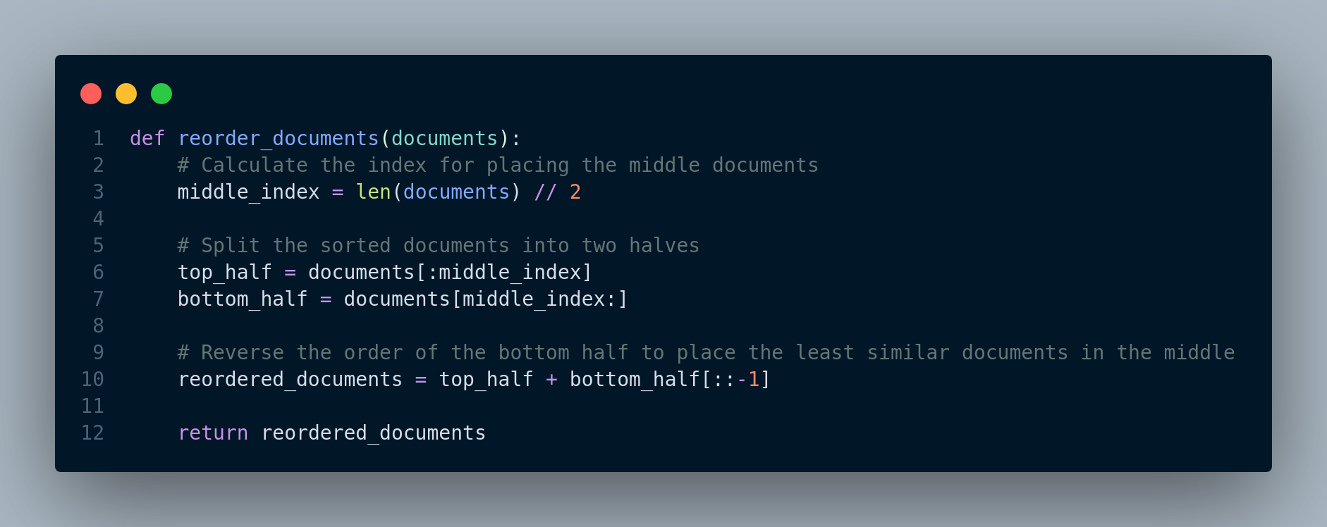 pseudocode of a function to solve lost in the middle problem