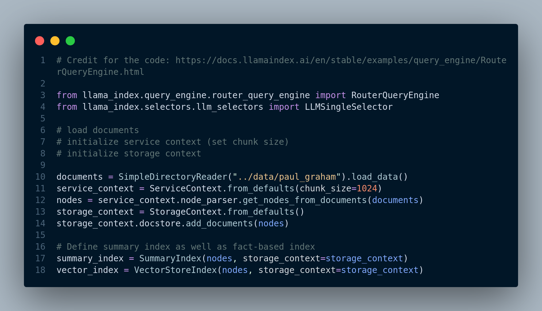 Query routing example in LlamaIndex.