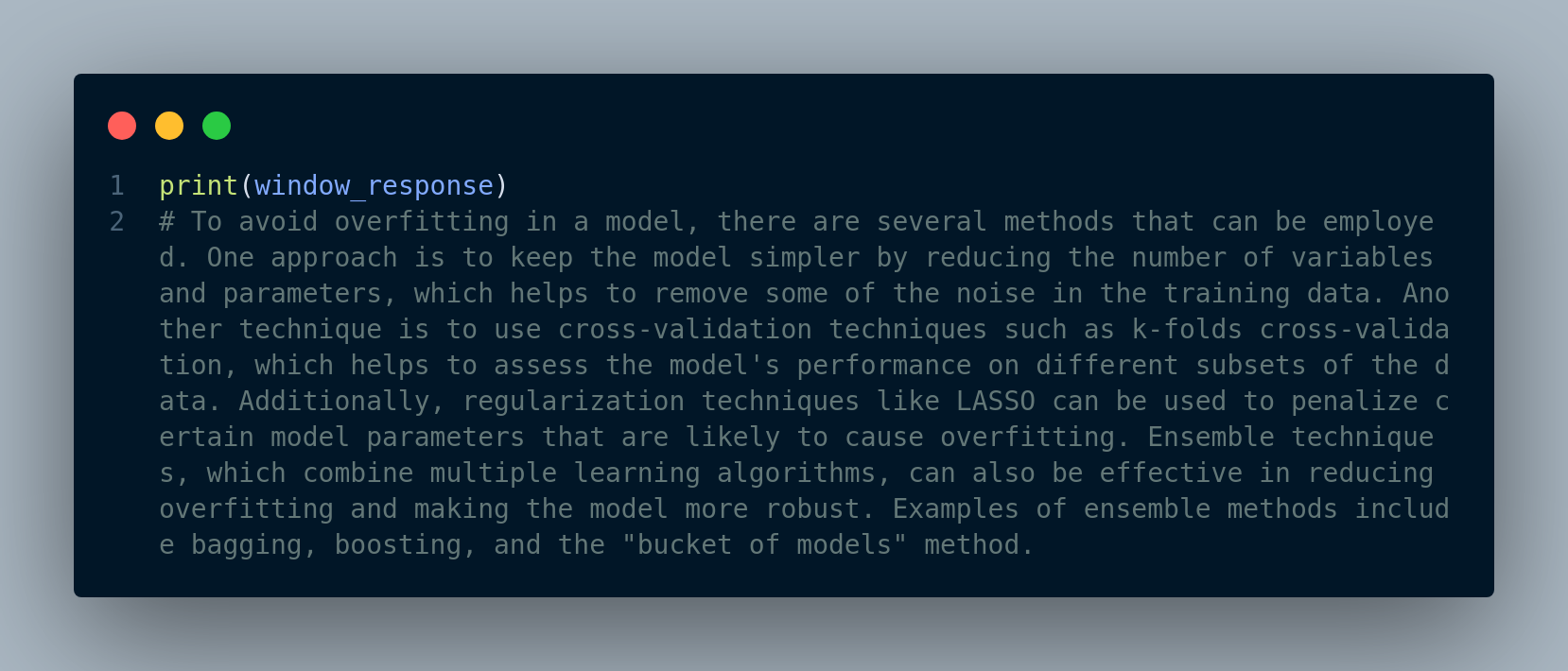 output of the window response